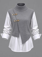 Chic Knit Vest And White Shirt Two-piece Set