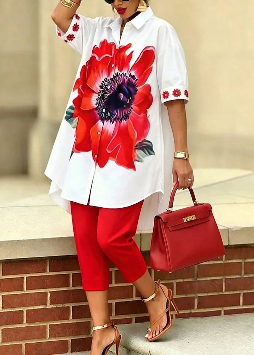Bianca · Completo Doppio Floreale Donna Top Oversize e Pantalone Cropped