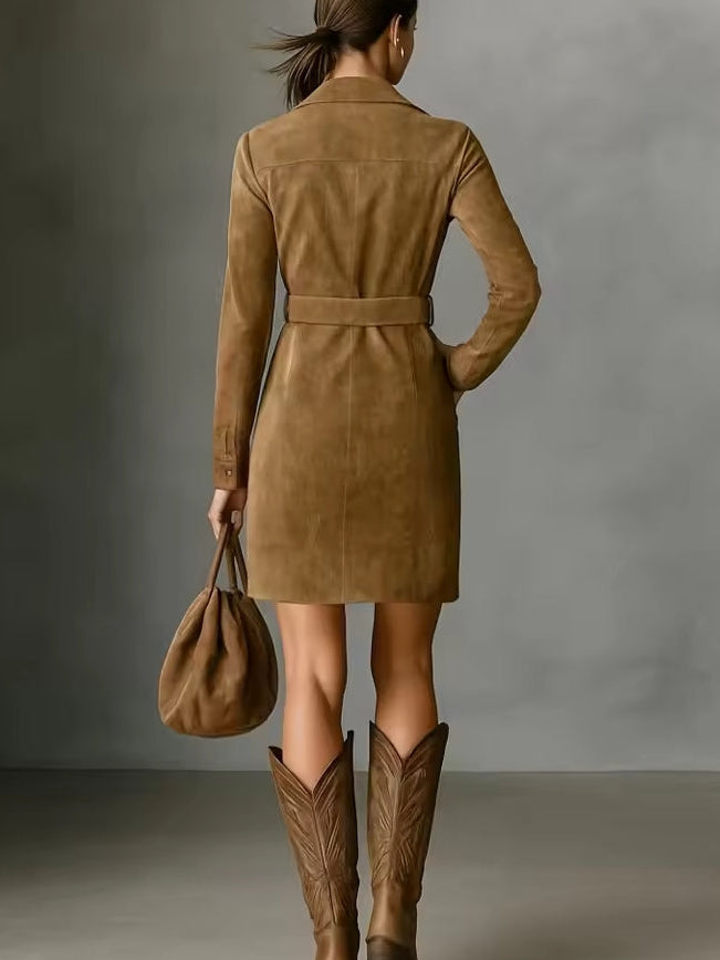 Camilla - Abito mini chic in suede con cintura