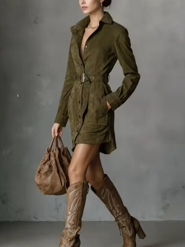 Camilla - Abito mini chic in suede con cintura