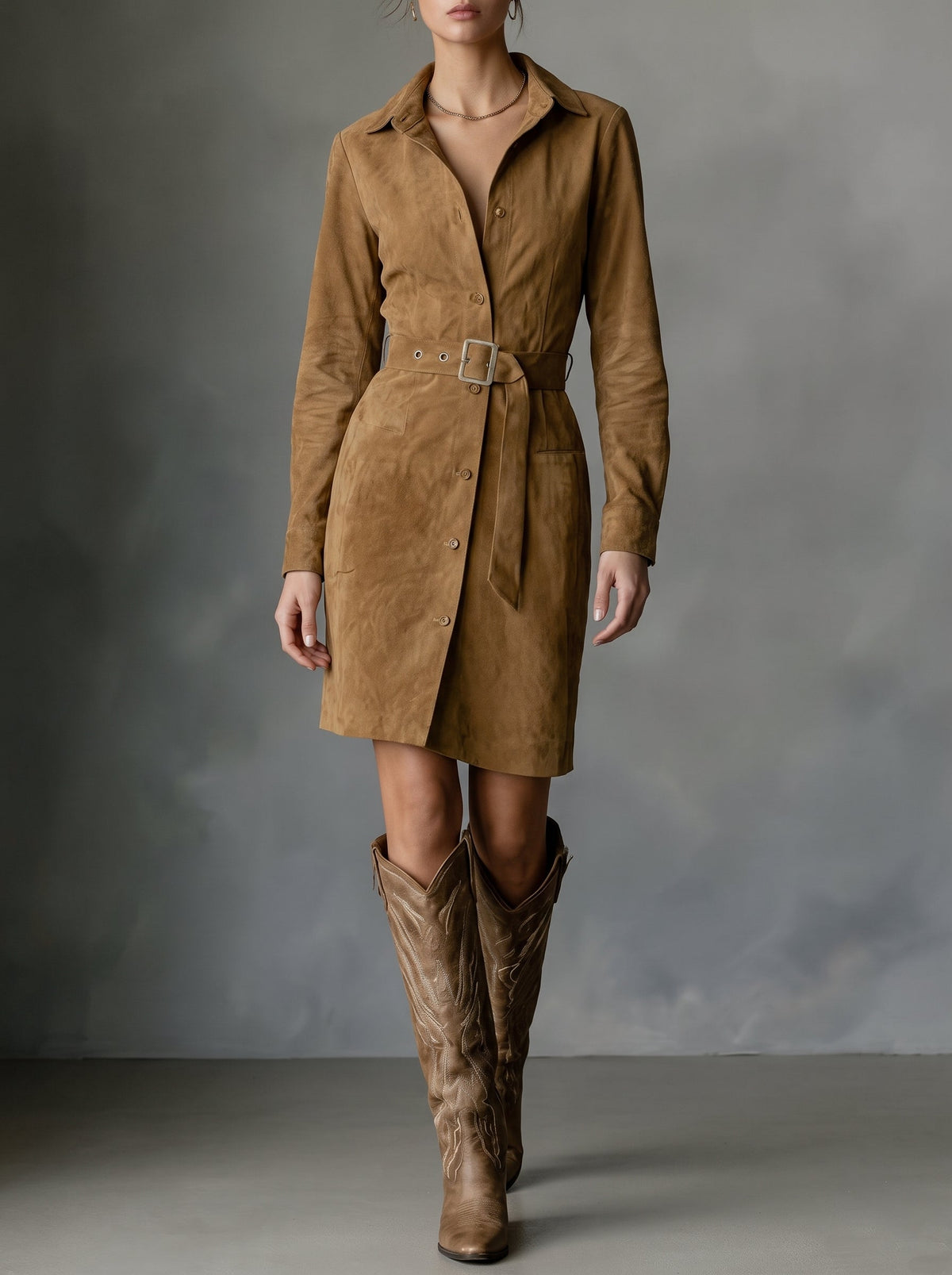 Camilla - Abito mini chic in suede con cintura